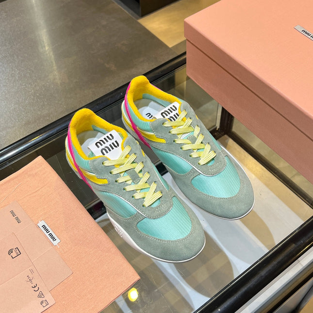 MIUMIU 26S SNEAKERS IN MULTICOLOR FABRIC AND SUEDE