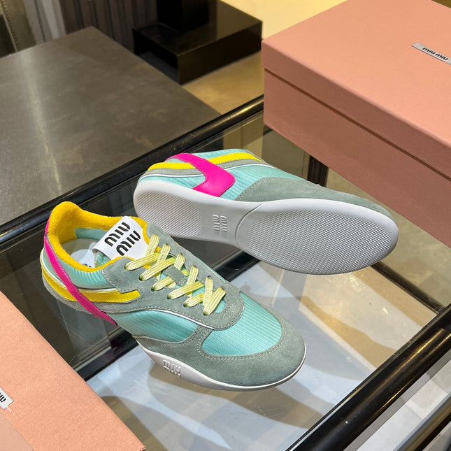 MIUMIU 26S SNEAKERS IN MULTICOLOR FABRIC AND SUEDE