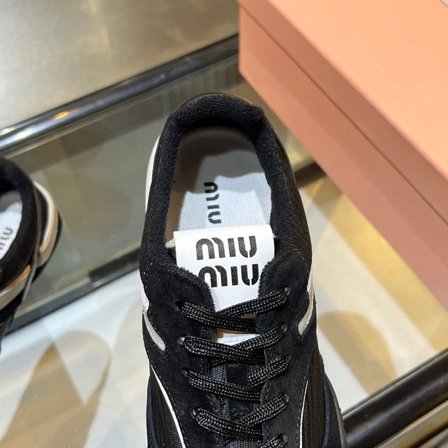 MIUMIU 26S SNEAKERS IN BLACK FABRIC AND SUEDE
