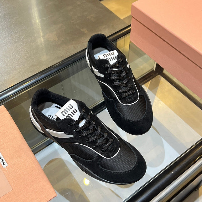 MIUMIU 26S SNEAKERS IN BLACK FABRIC AND SUEDE