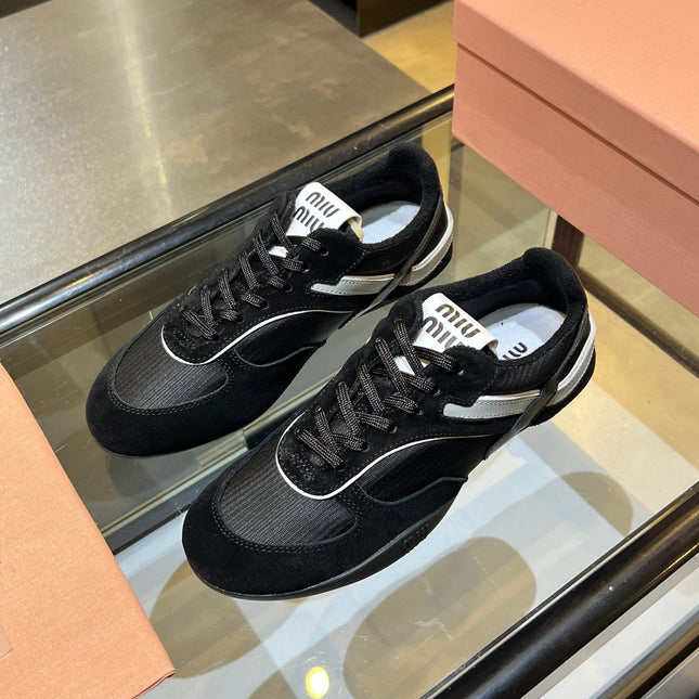 MIUMIU 26S SNEAKERS IN BLACK FABRIC AND SUEDE