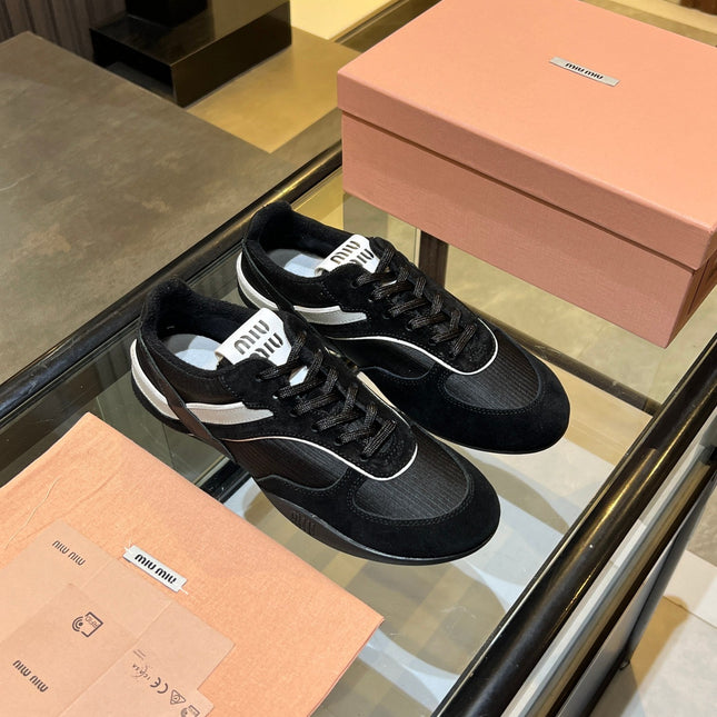 MIUMIU 26S SNEAKERS IN BLACK FABRIC AND SUEDE