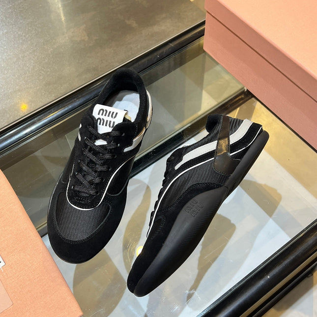 MIUMIU 26S SNEAKERS IN BLACK FABRIC AND SUEDE