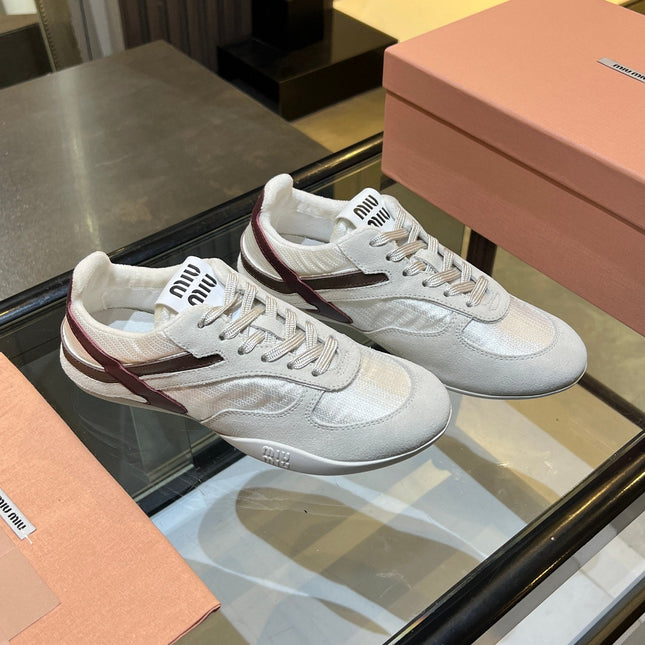 MIUMIU 26S SNEAKERS IN LIGHT BEIGE FABRIC AND SUEDE