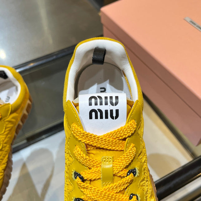 MIUMIU 26S SNEAKERS IN YELLOW FABRIC AND SUEDE