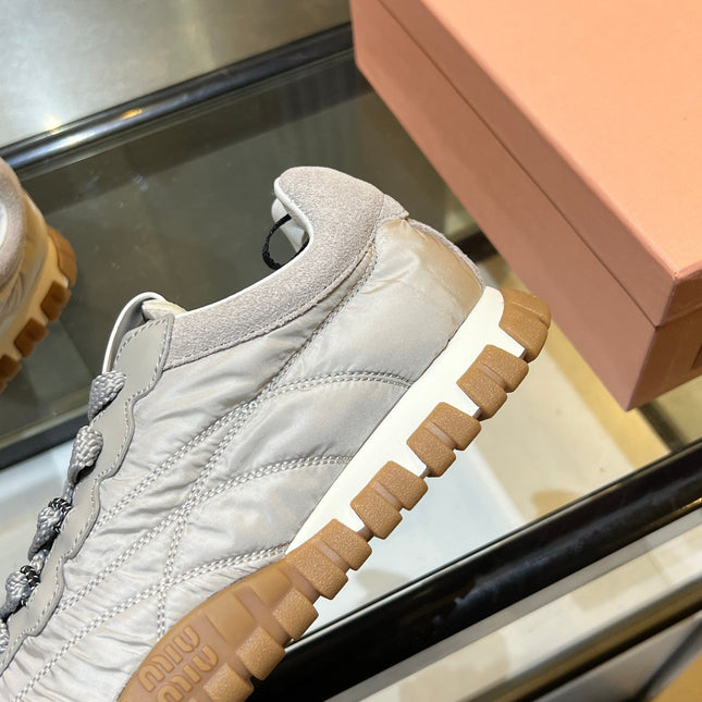 MIUMIU 26S SNEAKERS IN GRAY FABRIC AND SUEDE