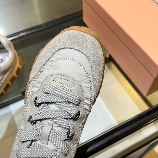 MIUMIU 26S SNEAKERS IN GRAY FABRIC AND SUEDE
