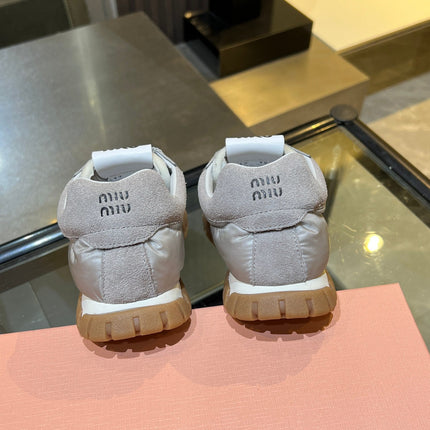 MIUMIU 26S SNEAKERS IN GRAY FABRIC AND SUEDE