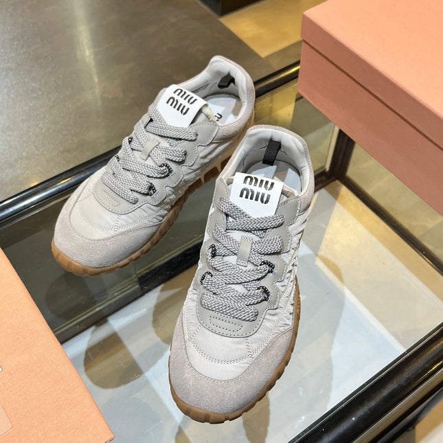 MIUMIU 26S SNEAKERS IN GRAY FABRIC AND SUEDE