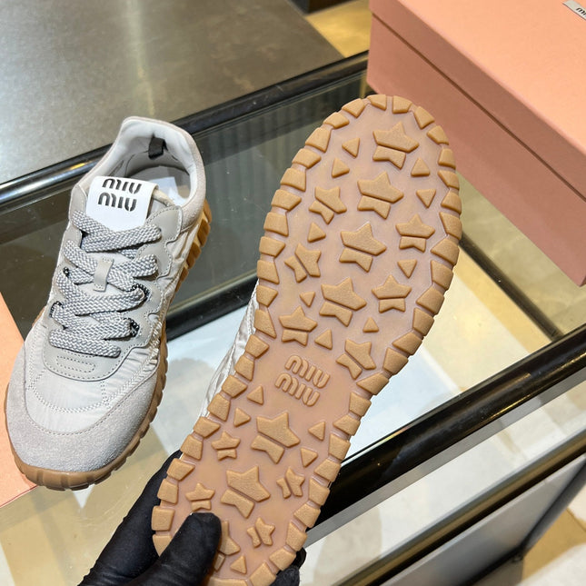 MIUMIU 26S SNEAKERS IN GRAY FABRIC AND SUEDE