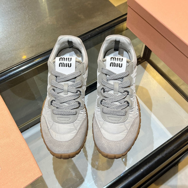 MIUMIU 26S SNEAKERS IN GRAY FABRIC AND SUEDE