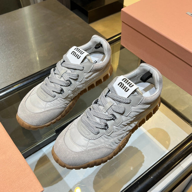 MIUMIU 26S SNEAKERS IN GRAY FABRIC AND SUEDE