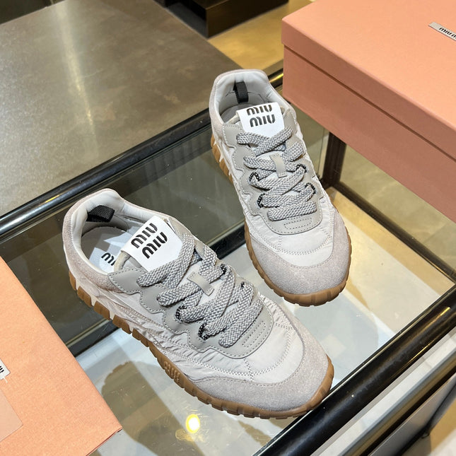 MIUMIU 26S SNEAKERS IN GRAY FABRIC AND SUEDE