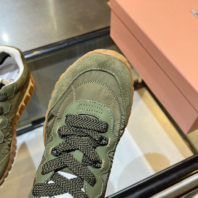 MIUMIU 26S SNEAKERS IN ARMY OLIVE FABRIC AND SUEDE