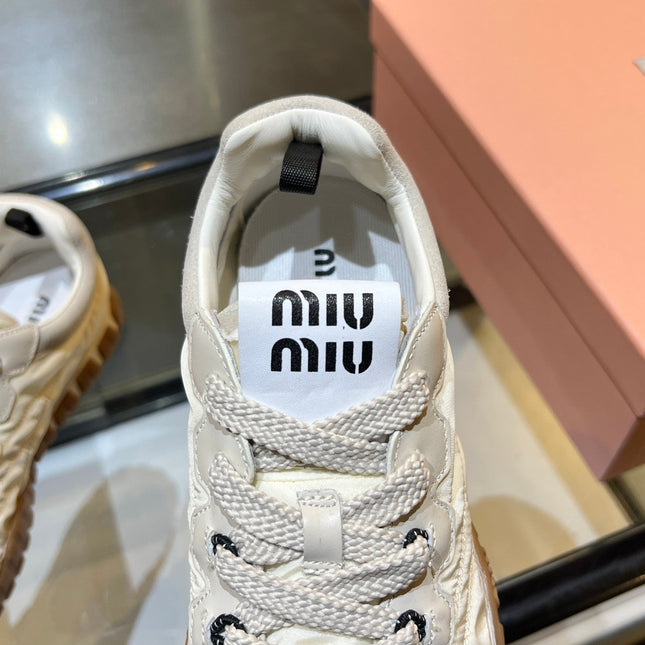 MIUMIU 26S SNEAKERS IN IVORY WHITE FABRIC AND SUEDE