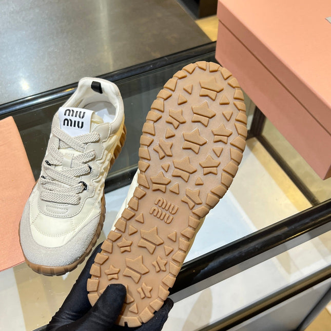 MIUMIU 26S SNEAKERS IN IVORY WHITE FABRIC AND SUEDE