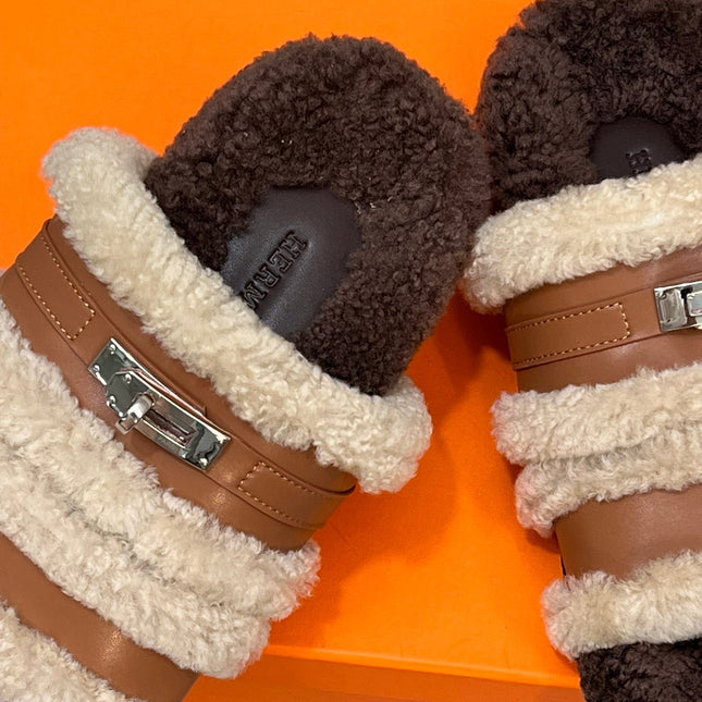 HM 25S SANDAL IN BEIGE WOOL AND BROWN LAMBSKIN WITH SILVER HARDWARE