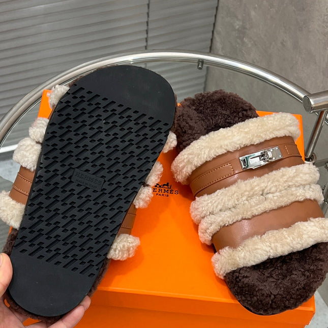 HM 25S SANDAL IN BEIGE WOOL AND BROWN LAMBSKIN WITH SILVER HARDWARE