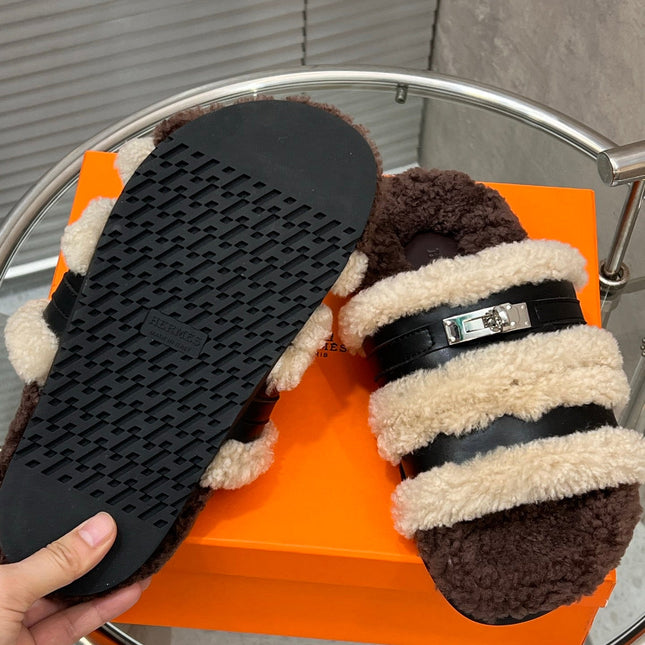 HM 25S SANDAL IN BEIGE WOOL AND BLACK LAMBSKIN WITH SILVER HARDWARE