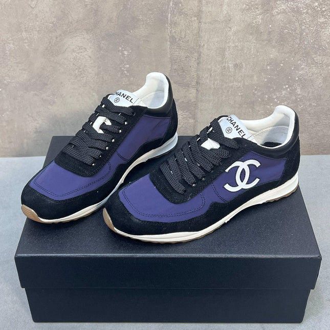 CHANEL 26S RUNNING SNEAKERS IN BLACK PURPLE MIX MATERIAL CC LOGO