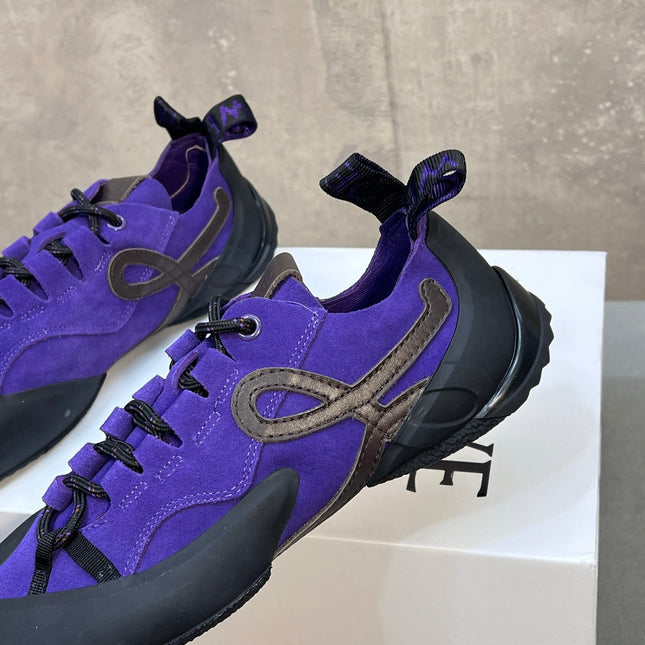 LOEWE 26S LACE UP SNEAKERS IN ROYAL PURPLE SUEDE AND RUBBER SOLE