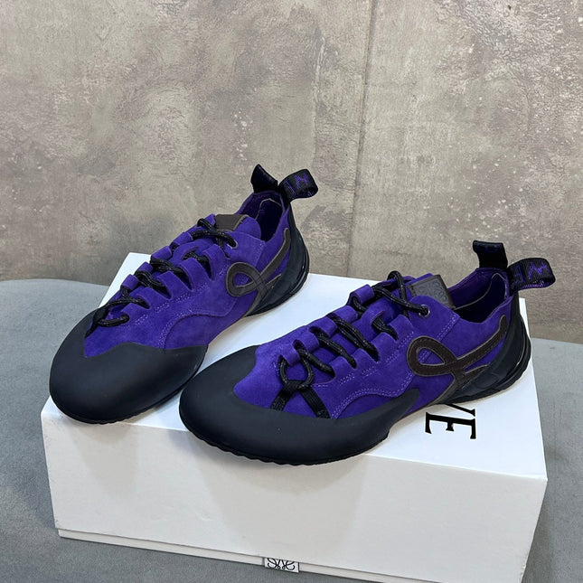 LOEWE 26S LACE UP SNEAKERS IN ROYAL PURPLE SUEDE AND RUBBER SOLE