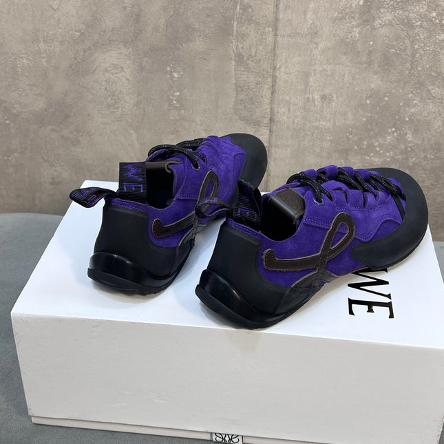 LOEWE 26S LACE UP SNEAKERS IN ROYAL PURPLE SUEDE AND RUBBER SOLE