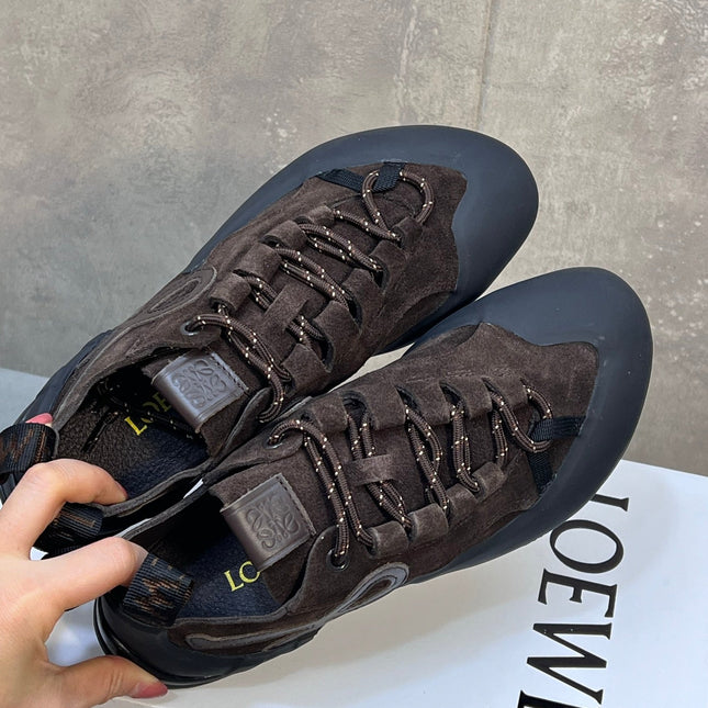 LOEWE 26S LACE UP SNEAKERS IN DARK BROWN SUEDE AND RUBBER SOLE