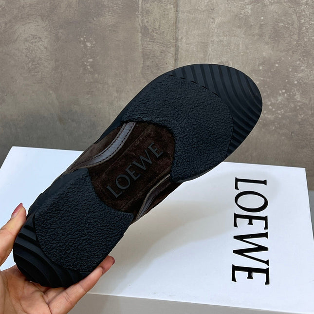 LOEWE 26S LACE UP SNEAKERS IN DARK BROWN SUEDE AND RUBBER SOLE