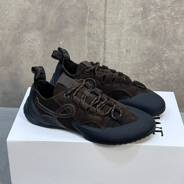LOEWE 26S LACE UP SNEAKERS IN DARK BROWN SUEDE AND RUBBER SOLE