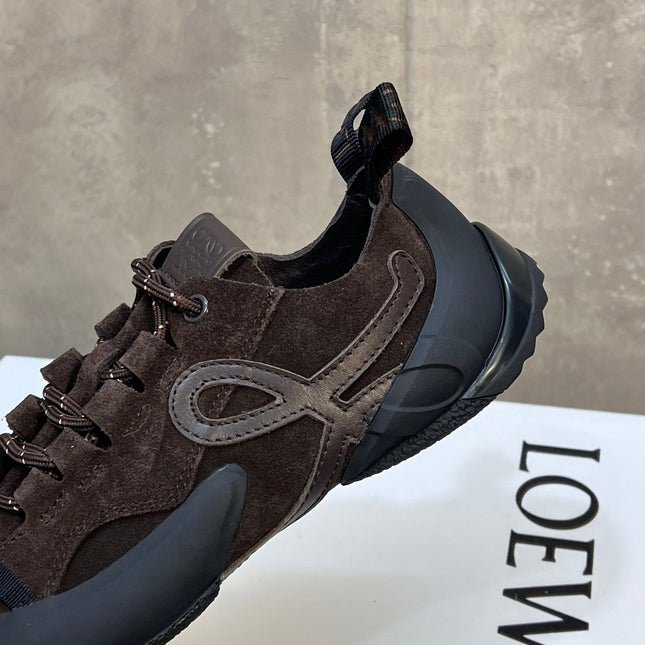 LOEWE 26S LACE UP SNEAKERS IN DARK BROWN SUEDE AND RUBBER SOLE