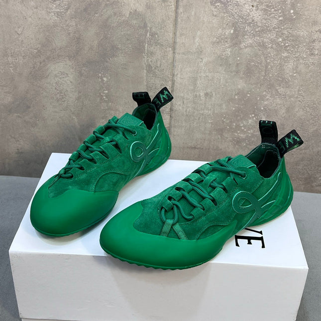 LOEWE 26S LACE UP SNEAKERS IN GREEN SUEDE AND RUBBER SOLE