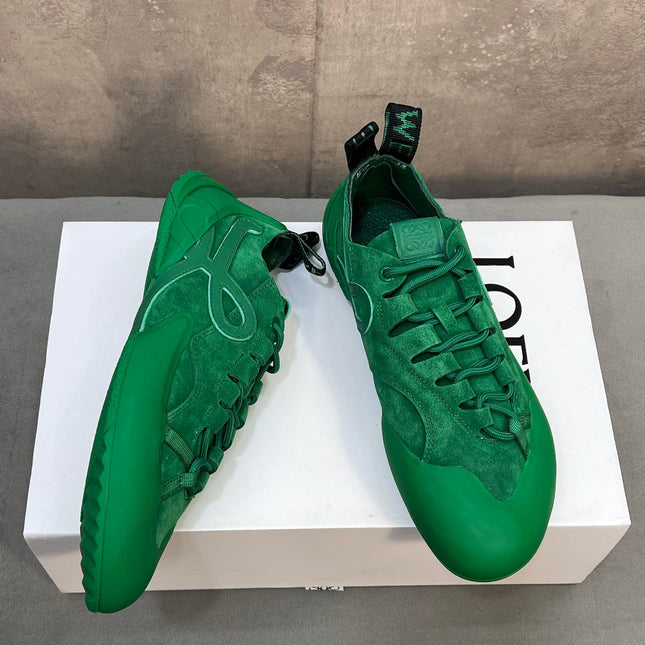 LOEWE 26S LACE UP SNEAKERS IN GREEN SUEDE AND RUBBER SOLE