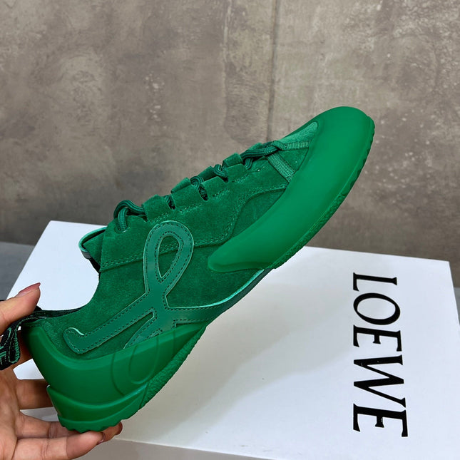 LOEWE 26S LACE UP SNEAKERS IN GREEN SUEDE AND RUBBER SOLE