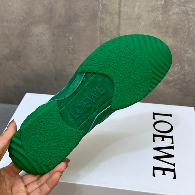 LOEWE 26S LACE UP SNEAKERS IN GREEN SUEDE AND RUBBER SOLE