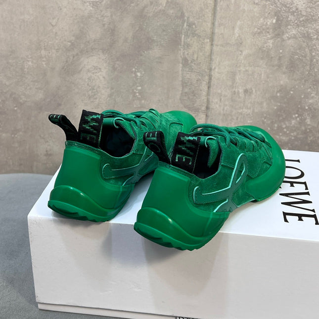 LOEWE 26S LACE UP SNEAKERS IN GREEN SUEDE AND RUBBER SOLE