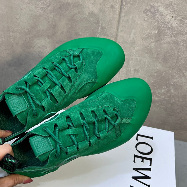 LOEWE 26S LACE UP SNEAKERS IN GREEN SUEDE AND RUBBER SOLE