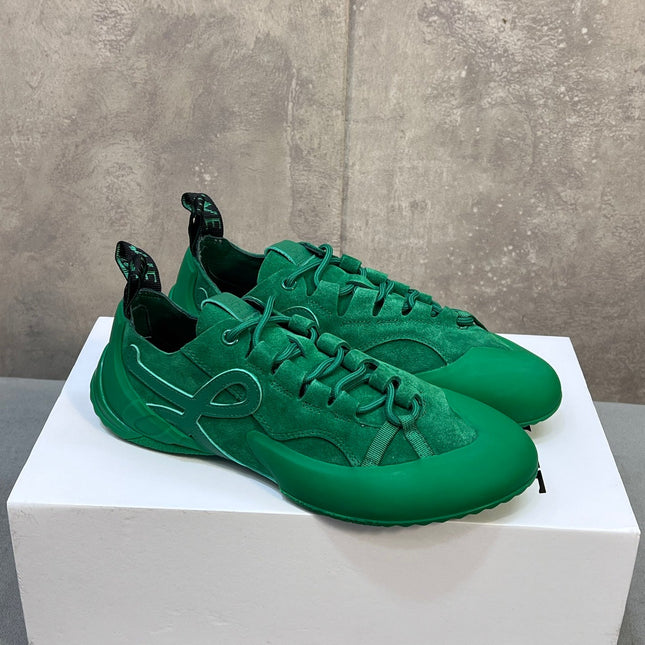 LOEWE 26S LACE UP SNEAKERS IN GREEN SUEDE AND RUBBER SOLE