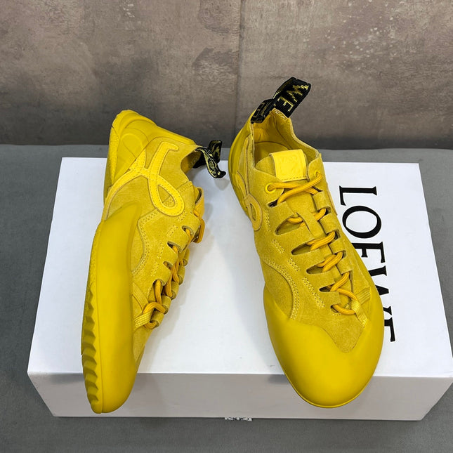 LOEWE 26S LACE UP SNEAKERS IN YELLOW SUEDE AND RUBBER SOLE