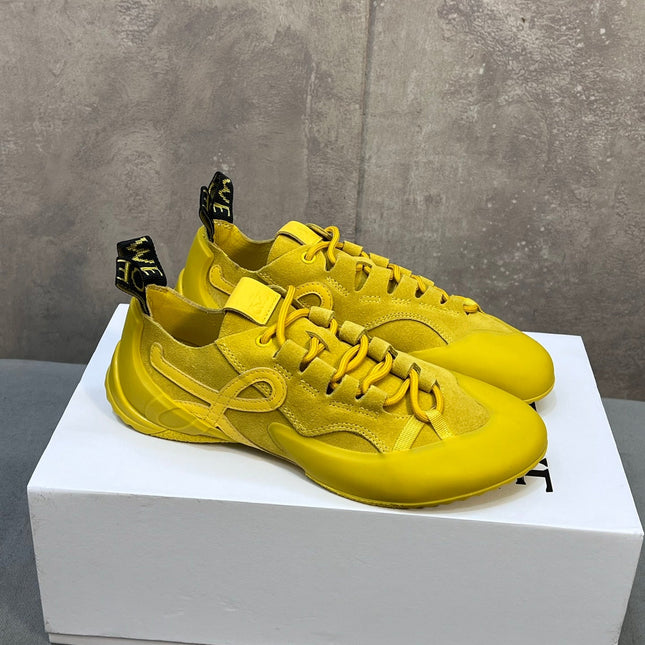 LOEWE 26S LACE UP SNEAKERS IN YELLOW SUEDE AND RUBBER SOLE