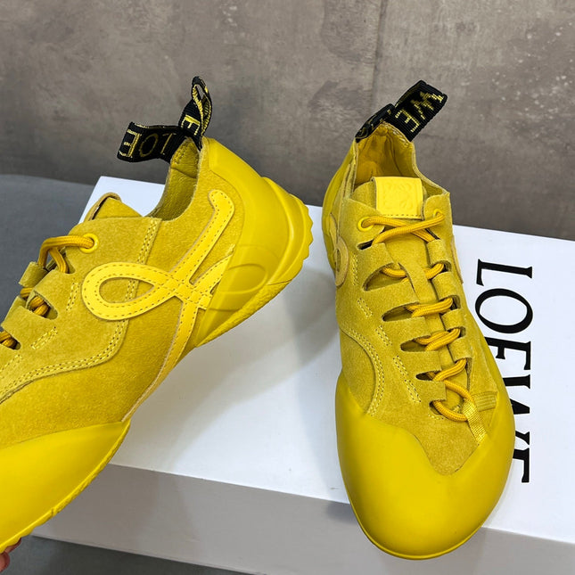 LOEWE 26S LACE UP SNEAKERS IN YELLOW SUEDE AND RUBBER SOLE