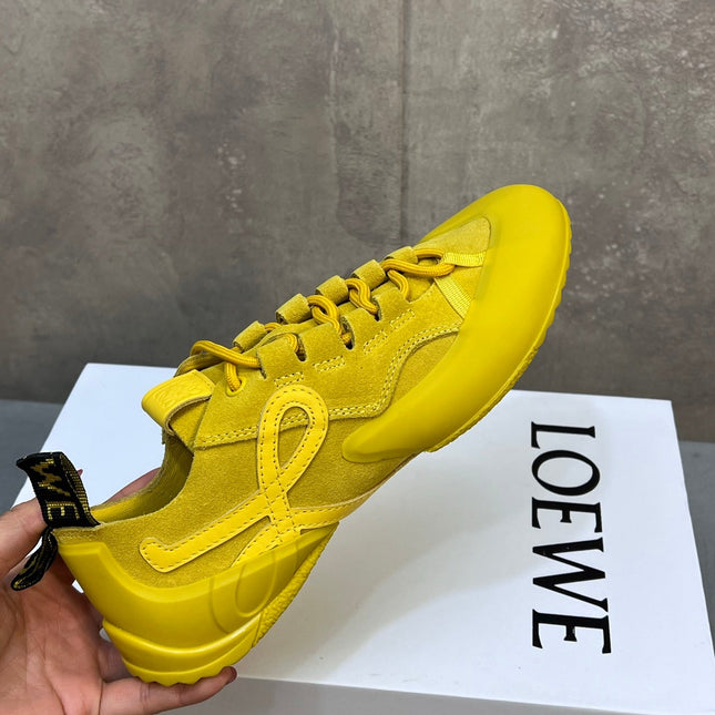 LOEWE 26S LACE UP SNEAKERS IN YELLOW SUEDE AND RUBBER SOLE