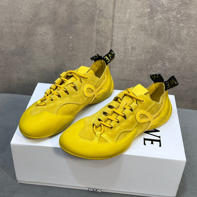 LOEWE 26S LACE UP SNEAKERS IN YELLOW SUEDE AND RUBBER SOLE