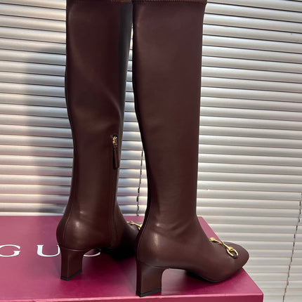 GUCCI 26S HORSEBIT KNEE-HIGH BOOTS 55 MM IN DARK BROWN CALFSKIN