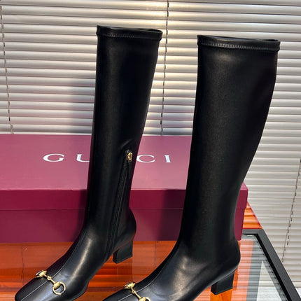 GUCCI 26S HORSEBIT KNEE-HIGH BOOTS 55 MM IN BLACK CALFSKIN