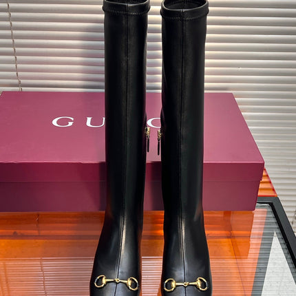 GUCCI 26S HORSEBIT KNEE-HIGH BOOTS 55 MM IN BLACK CALFSKIN