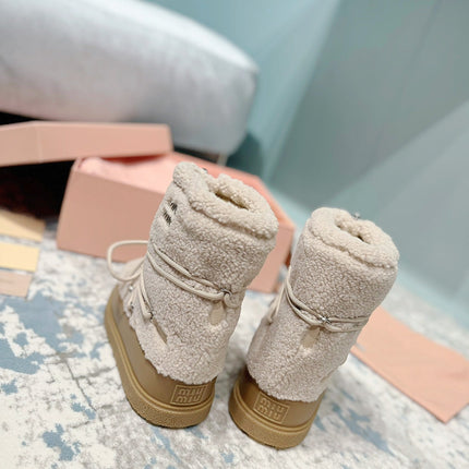 MIUMIU 26S ANKLE SNOW BOOTS IN BEIGE WOOL