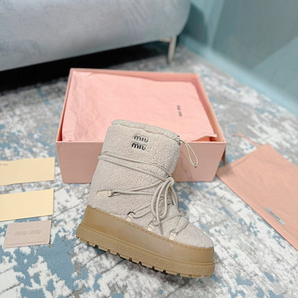 MIUMIU 26S ANKLE SNOW BOOTS IN BEIGE WOOL