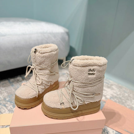 MIUMIU 26S ANKLE SNOW BOOTS IN BEIGE WOOL
