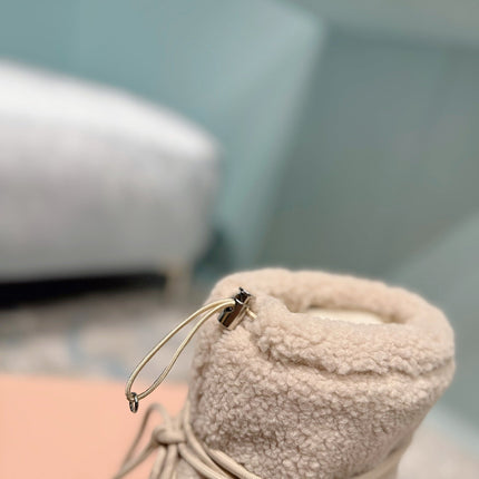 MIUMIU 26S ANKLE SNOW BOOTS IN BEIGE WOOL